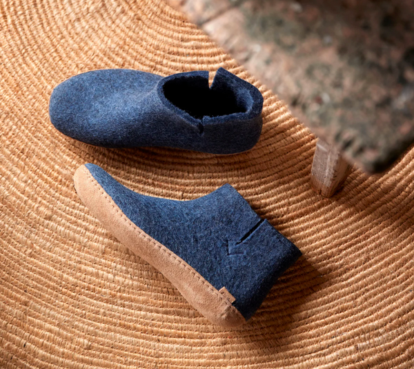 Wool Boot Slippers with Leather Sole